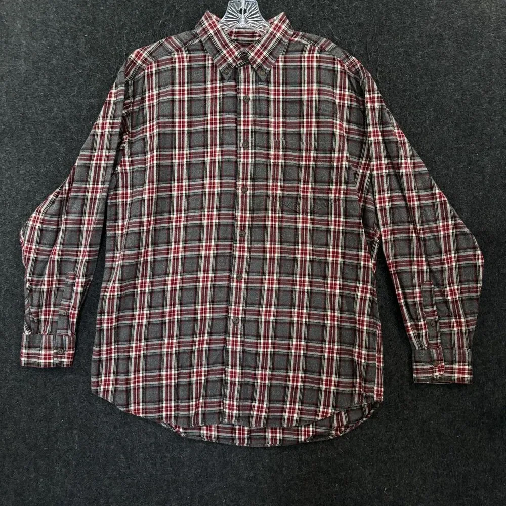 Vintage J.Crew Oarsman Shirt Men's Large Gray Red Plaid Flannel Pocket Casual